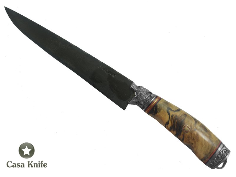 Adelar Filippon Faca para churrasco para colecionador forjado em aço C 75. Empunhadura em Radica Jabuticaba estabilizada, 31 cm