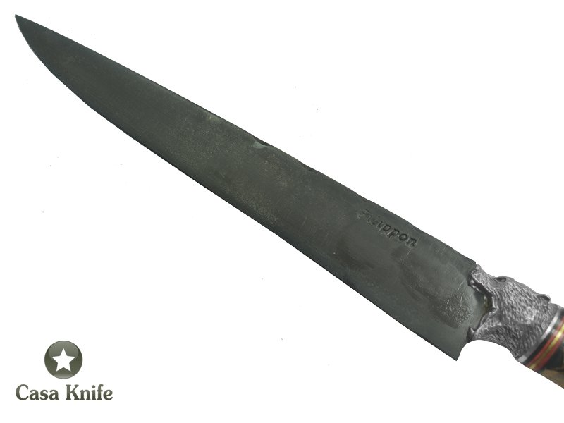 Adelar Filippon Faca para churrasco para colecionador forjado em aço C 75. Empunhadura em Radica Jabuticaba estabilizada, 31 cm