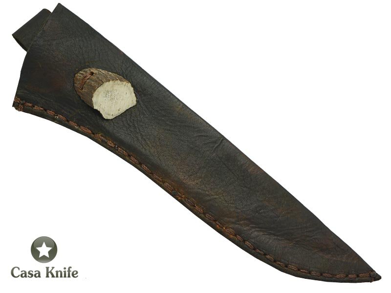 Adelar Filippon faca para colecionador em aço damasco - padrão gota de chuva modificado com empunhadura em chifre de cervo esculpido, 34 cm