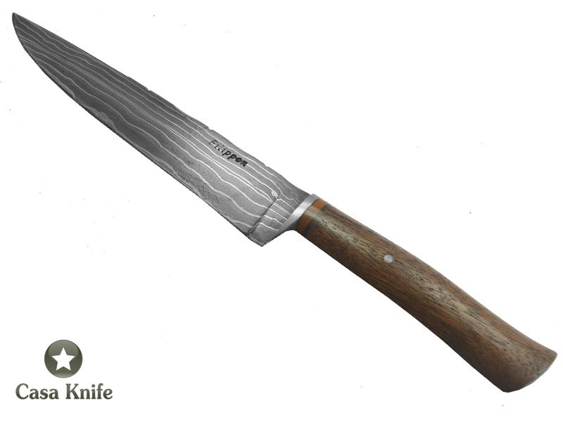 Adelar Filippon Faca para colecionador forjada em aço damasco linear, empunhadura em Aroeira do Mato,31 cm