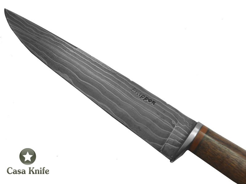 Adelar Filippon Faca para colecionador forjada em aço damasco linear, empunhadura em Aroeira do Mato,31 cm