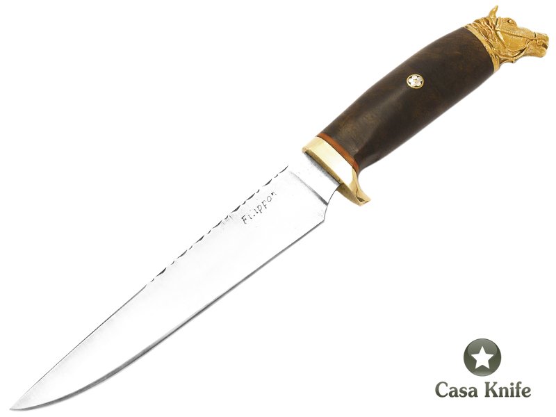Adelar Filippon faca para colecionador forjada em aço 1070 com empunhadura em radica de imbuia 31 cm