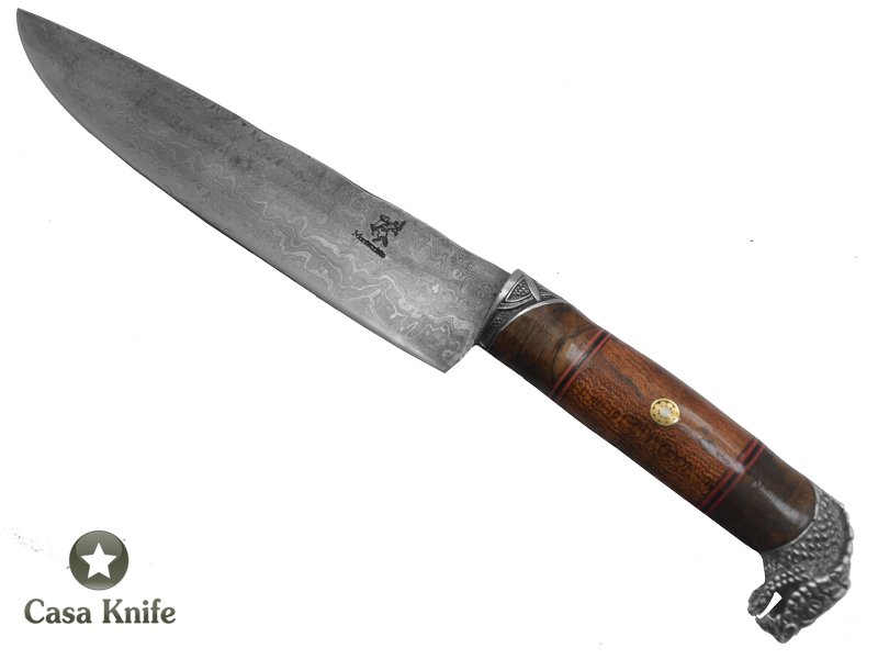 Monte Cristo faca para colecionador forjada em aço damasco, com empunhadura em Jacaranda Bahia, 33 cm