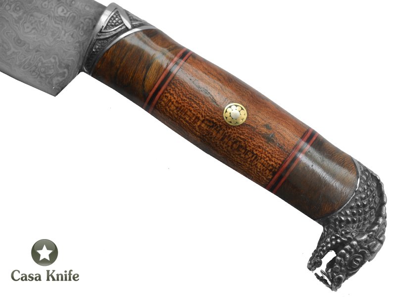 Monte Cristo faca para colecionador forjada em aço damasco, com empunhadura em Jacaranda Bahia, 33 cm