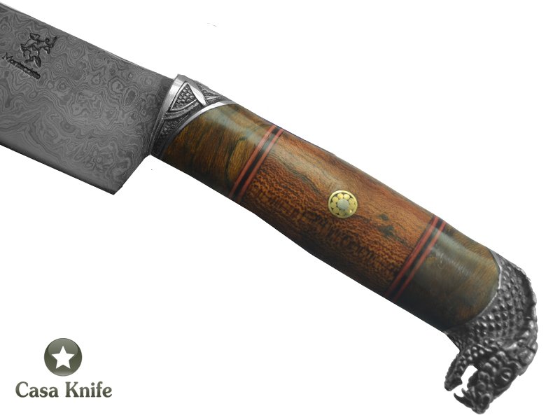 Monte Cristo faca para colecionador forjada em aço damasco, com empunhadura em Jacaranda Bahia, 33 cm