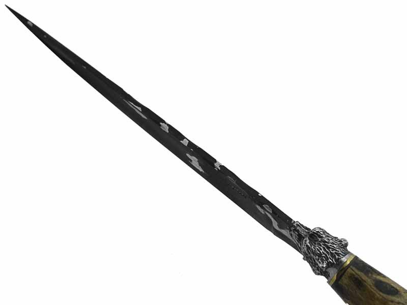 Adelar Filippon faca para colecionador forjado em aço Go May padrão zebra. Empunhadura em Spalted de plátano estabilizado, 33 cm