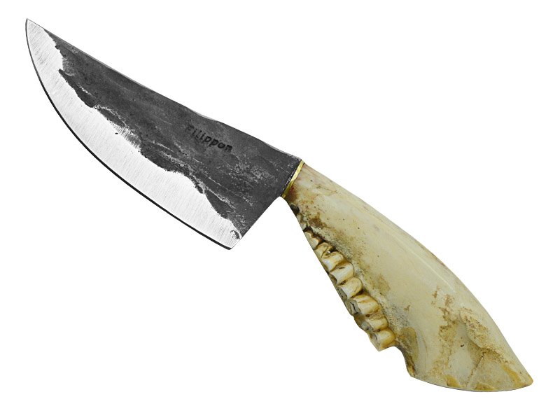 Adelar Filippon faca Skiner brüt forge para colecionador forjada em aço 5160. Empunhadura em mandíbula de cabrito, 26 cm