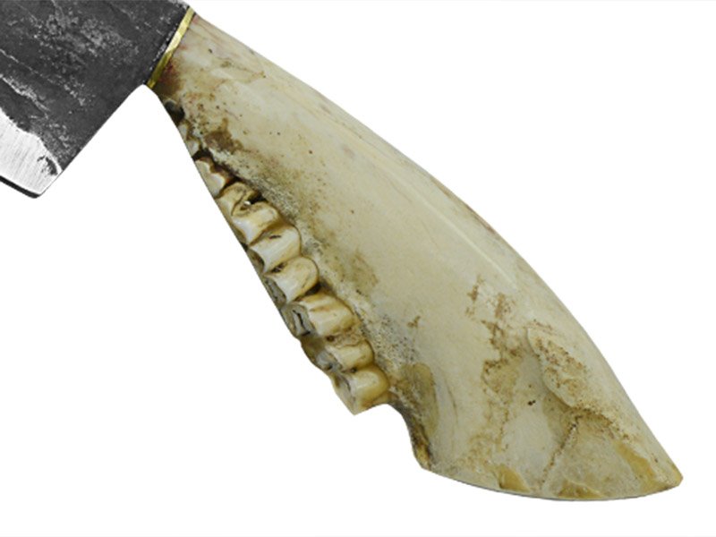 Adelar Filippon faca Skiner brüt forge para colecionador forjada em aço 5160. Empunhadura em mandíbula de cabrito, 26 cm