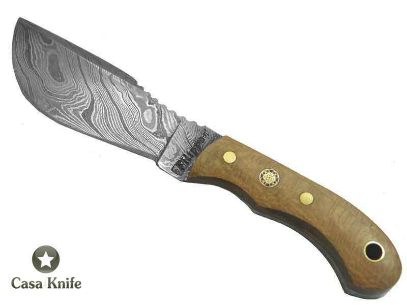 Adelar Filippon Faca Skiner para colecionador forjado em aço damasco. Empunhadura em Uva Japão, 20 cm