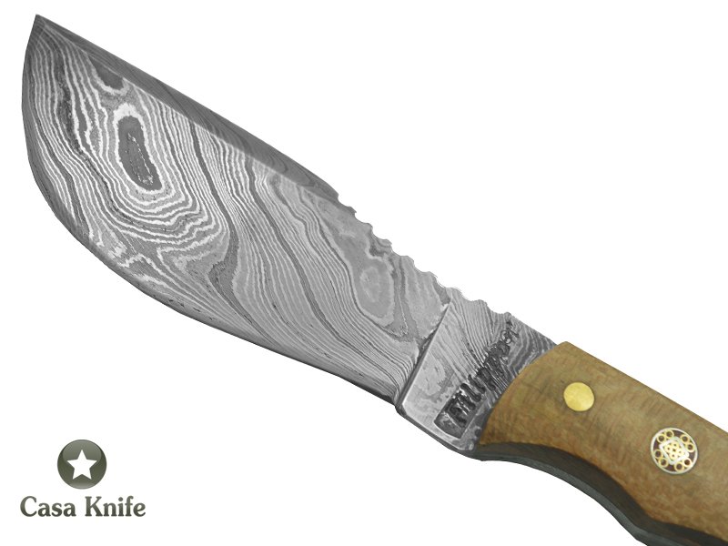 Adelar Filippon Faca Skiner para colecionador forjado em aço damasco. Empunhadura em Uva Japão, 20 cm