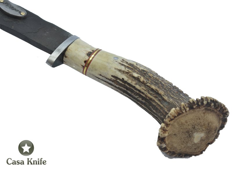 Adelar Filippon machado Brut Forge para colecionador em aço 5160 com empunhadura em chifre de cervo . 38 cm
