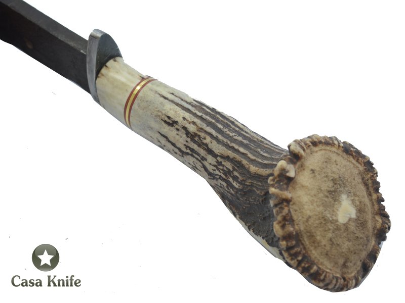 Adelar Filippon machado Brut Forge para colecionador em aço 5160 com empunhadura em chifre de cervo . 38 cm