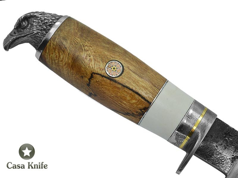 Adelar Filippon para churrasco forjada em aço 52100 Brüt Forge para colecionador. Empunhadura em spalted de platano estabilizada, 28 cm