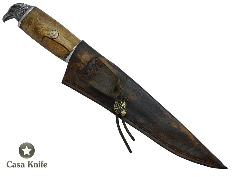 Adelar Filippon para churrasco forjada em aço 52100 Brüt Forge para colecionador. Empunhadura em spalted de platano estabilizada, 28 cm