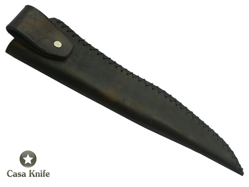 Adelar Filippon faca para churrasco para colecionador fojado em aço damasco torcido 15N20 / 1095 / 58 HCR / 120 camadas. Empunhadura em Spalted Platano, 36 cm