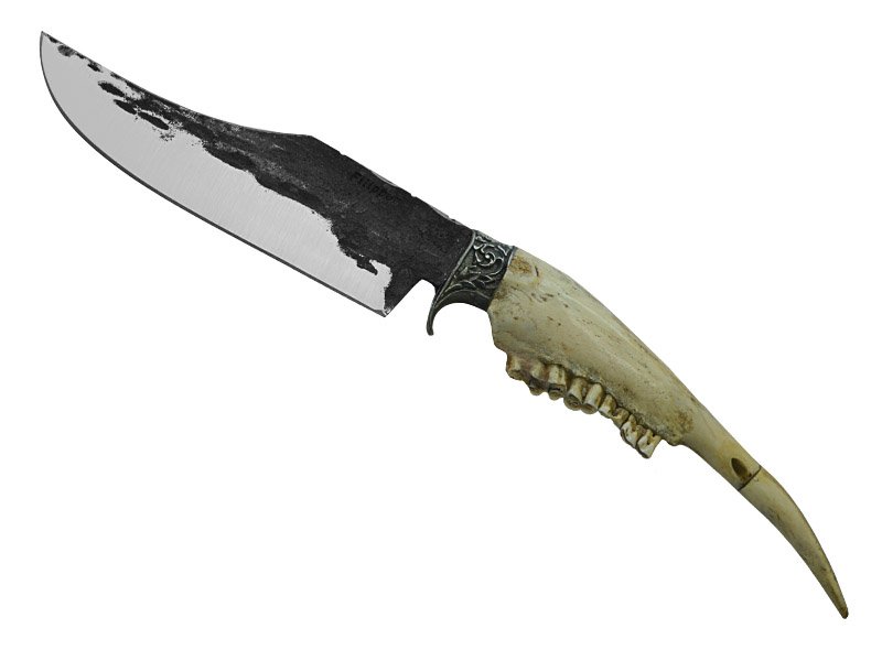 Adellar Filippon faca brüt forge para colecionador em aço 5160. Empunhadura em mandíbula de cabrito, 38 cm