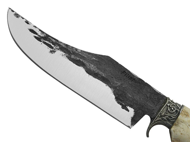 Adellar Filippon faca brüt forge para colecionador em aço 5160. Empunhadura em mandíbula de cabrito, 38 cm