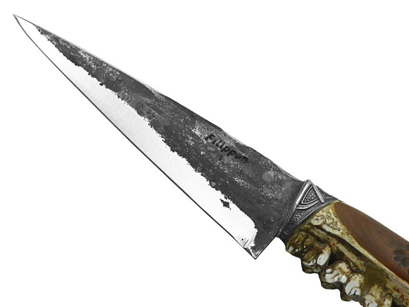 Adellar Filippon faca brüt forge para colecionador em aço 5160. Empunhadura em mandíbula de javali, 35 cm