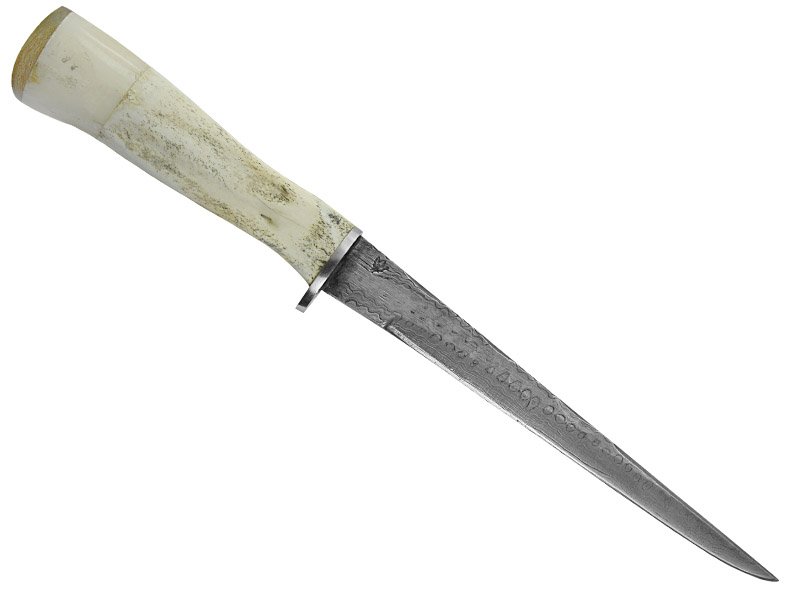 Adellar Filippon faca para colecionador em aço damasco. Empunhadura em canela de ovelha, 30 cm