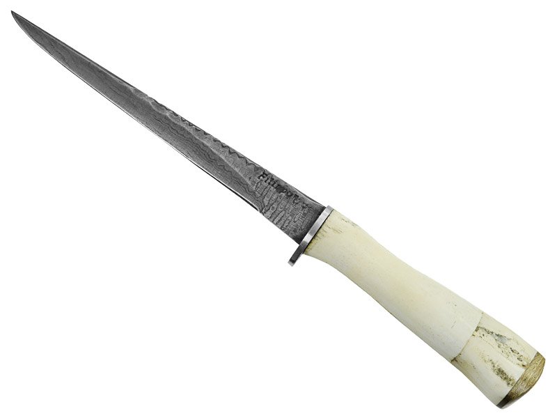 Adellar Filippon faca para colecionador em aço damasco. Empunhadura em canela de ovelha, 30 cm