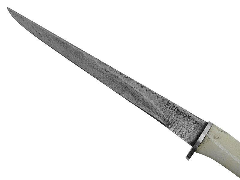 Adellar Filippon faca para colecionador em aço damasco. Empunhadura em canela de ovelha, 30 cm