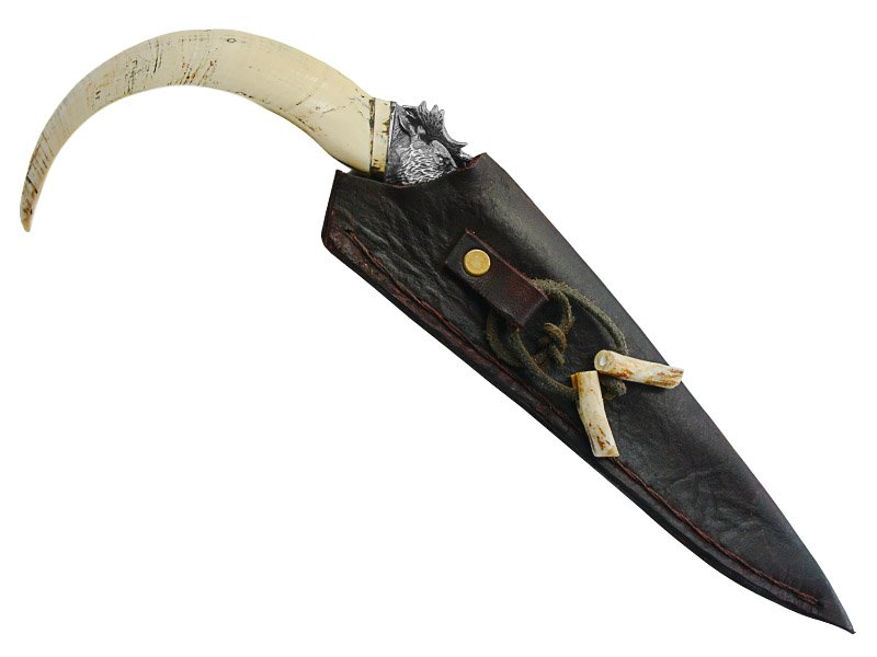 Adellar Filippon faca para colecionador em aço inox brut forge. Empunhadura em dente de javali, 28 cm