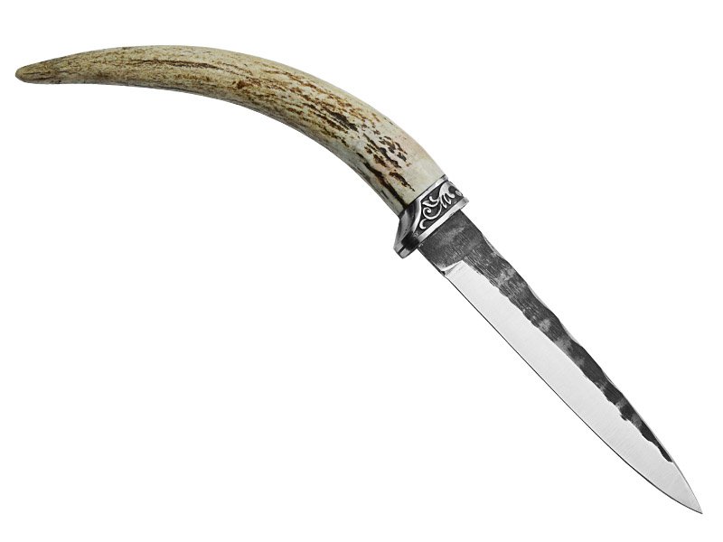 Adellar Filippon faca para colecionador em aço inox brut forge. Empunhadura em dente de javali, 29 cm