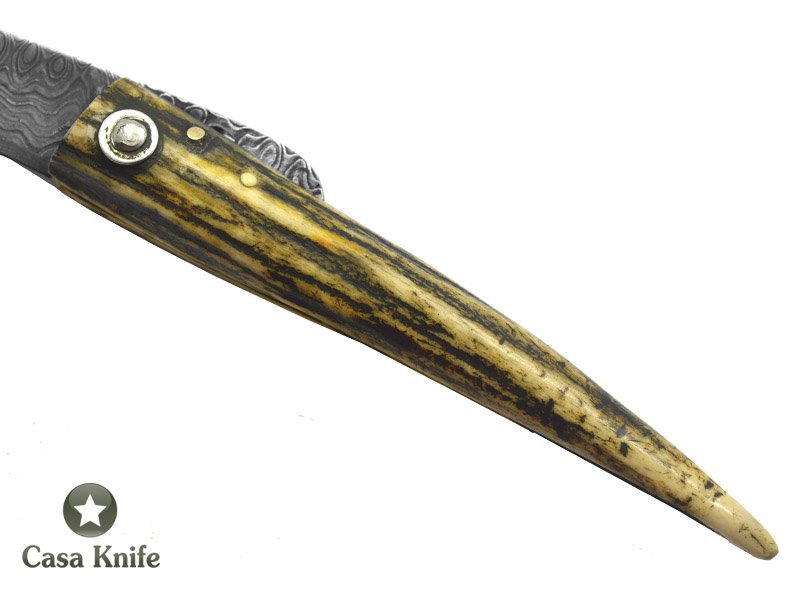 Canivete Friction Folder para colecionador em aço damasco. Empunhadura em chifre de Cervo 21 cm