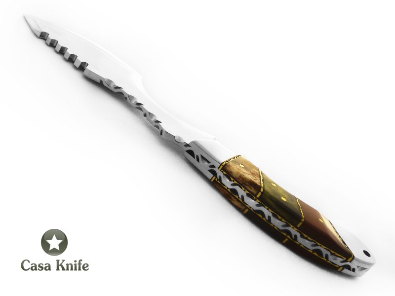Antonio Banderas faca bushcraft para colecionador em aço inoxidável com empunhadura em osso tingido e micarta 24 cm