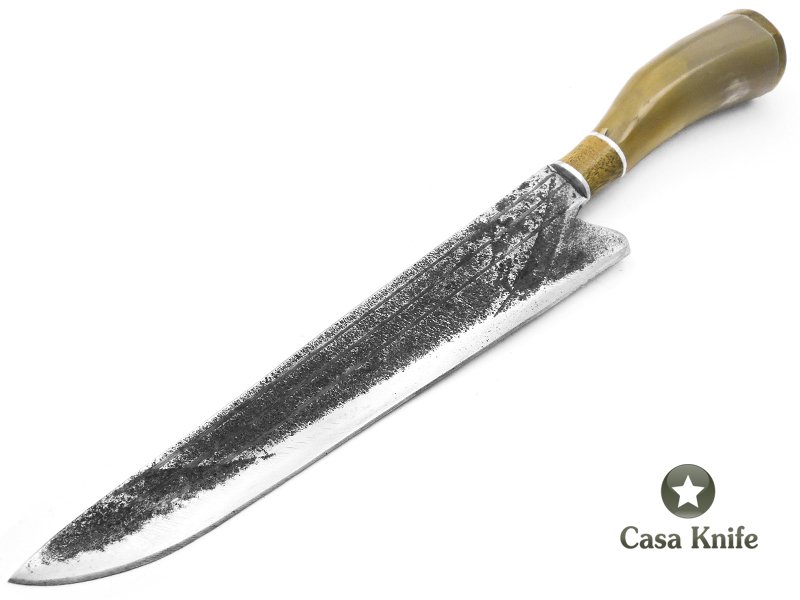 Besouro faca para colecionador em aço carbono com empunhadura em osso e madeira 35 cm
