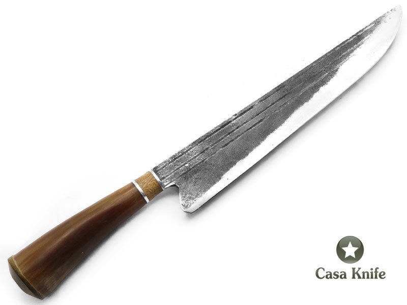 Besouro faca para colecionador em aço carbono com empunhadura em osso e madeira 36 cm