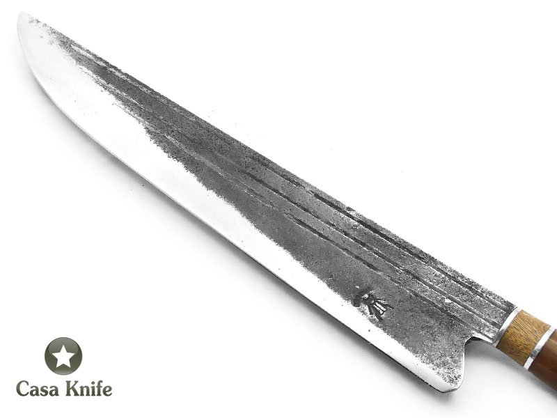 Besouro faca para colecionador em aço carbono com empunhadura em osso e madeira 36 cm