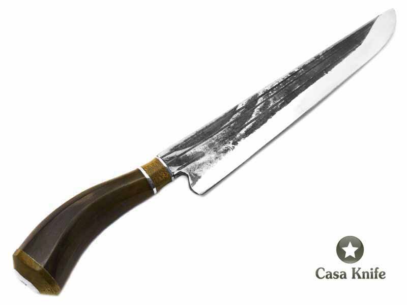 Besouro faca para colecionador em aço carbono com empunhadura em osso e madeira 36 cm
