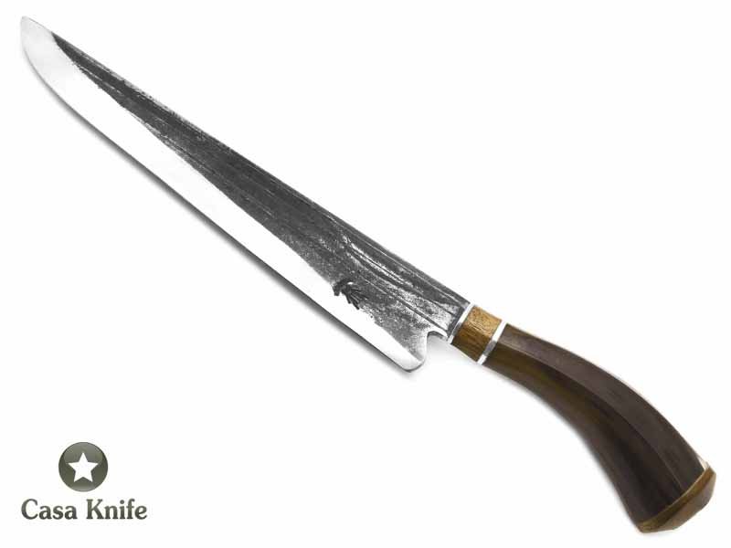 Besouro faca para colecionador em aço carbono com empunhadura em osso e madeira 36 cm