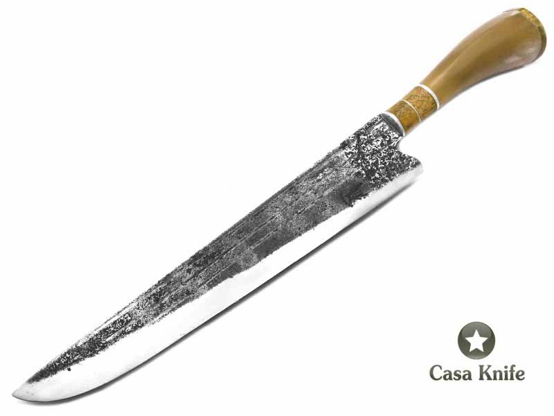 Besouro faca para colecionador em aço carbono com empunhadura em osso e madeira 36 cm