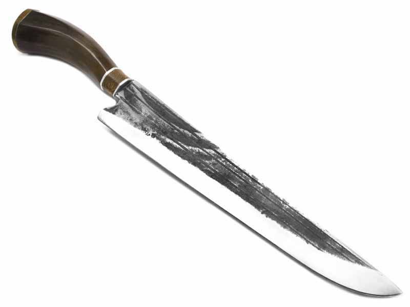 Besouro faca para colecionador em aço carbono com empunhadura em osso e madeira 36 cm