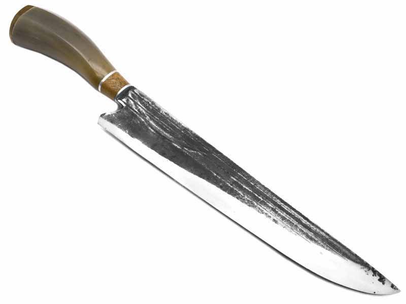 Besouro faca para colecionador em aço carbono com empunhadura em osso e madeira 37 cm