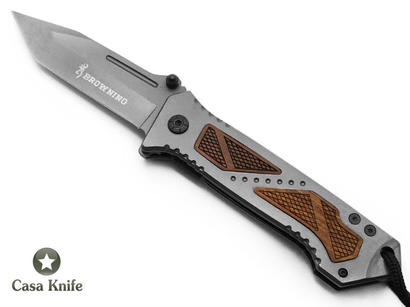 Browning Canivete para colecionador com empunhadura em aço inoxidável e relevo em madeira 22 cm