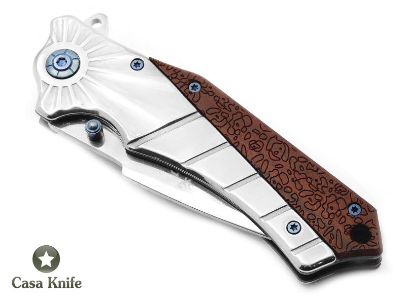 Browning Canivete para colecionador em aço inoxidável com empunhadura em aço inoxidável e relevo em madeira 20 cm