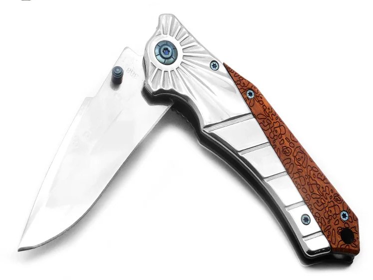 Browning Canivete para colecionador em aço inoxidável com empunhadura em aço inoxidável e relevo em madeira 20 cm