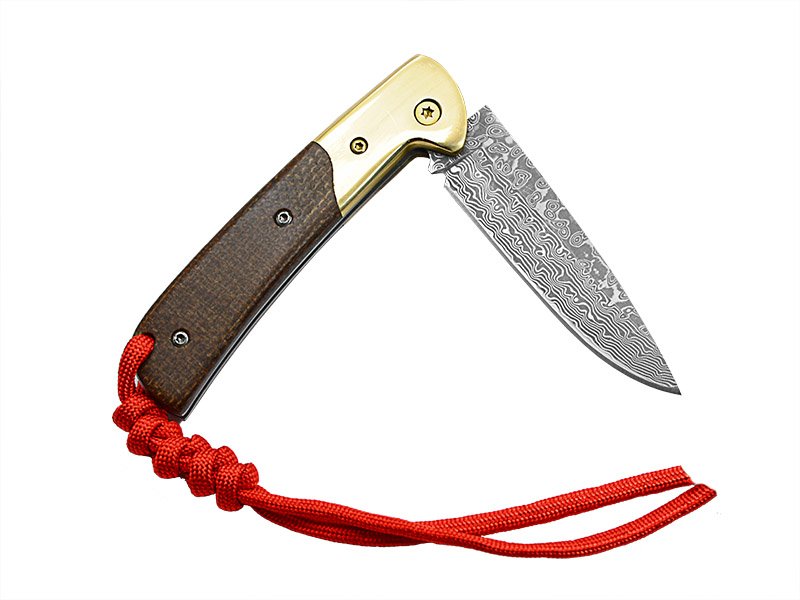 Canivete em aço damasco. Empunhadura em Micarta, 17 cm