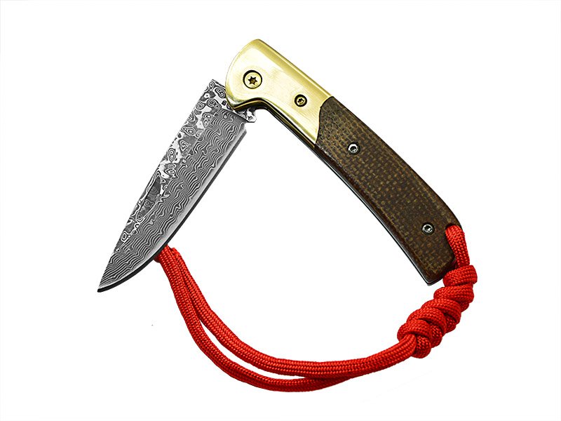 Canivete em aço damasco. Empunhadura em Micarta, 17 cm