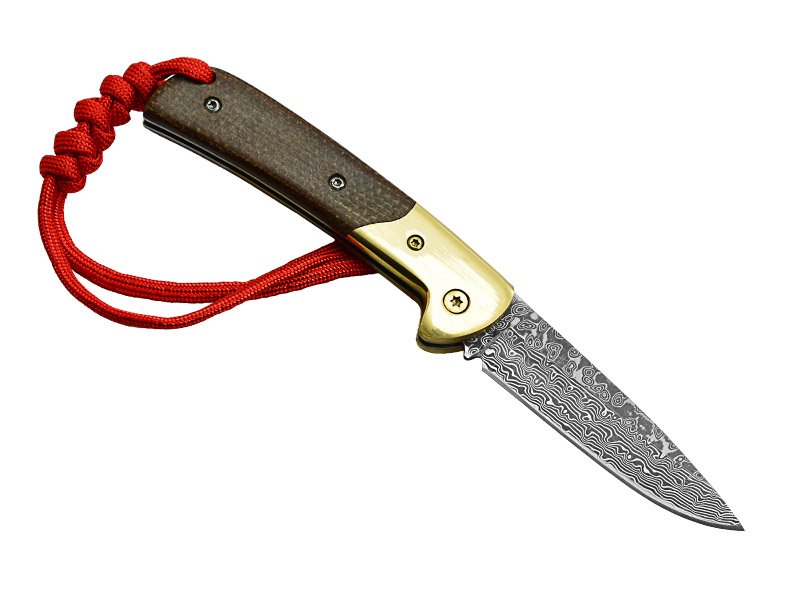 Canivete em aço damasco. Empunhadura em Micarta, 17 cm