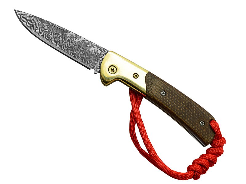 Canivete em aço damasco. Empunhadura em Micarta, 17 cm