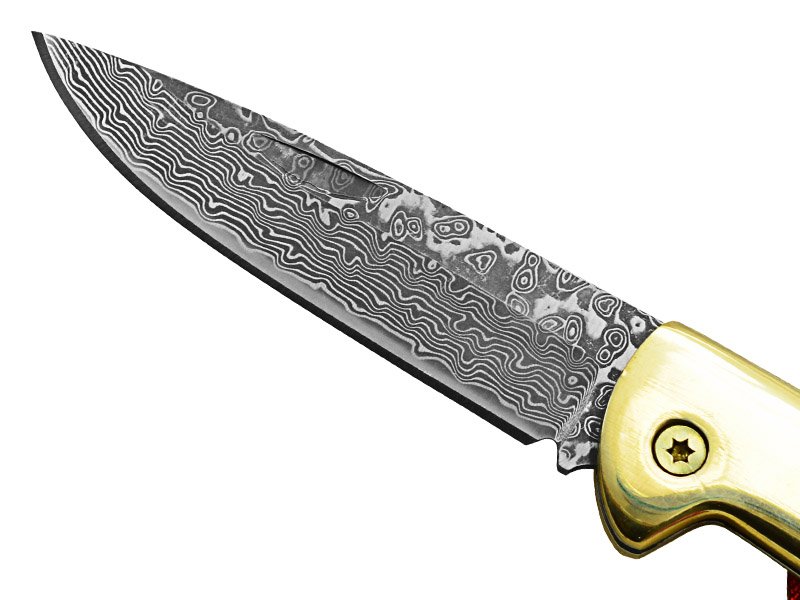 Canivete em aço damasco. Empunhadura em Micarta, 17 cm