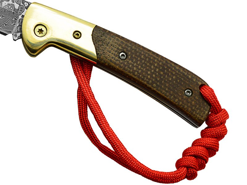 Canivete em aço damasco. Empunhadura em Micarta, 17 cm