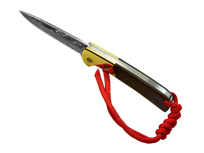 Canivete em aço damasco. Empunhadura em Micarta, 17 cm