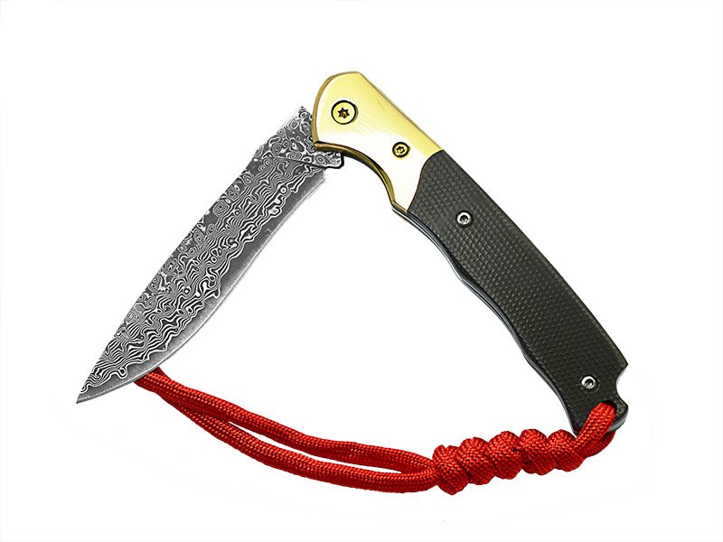 Canivete em aço damasco. Empunhadura em Micarta, 20 cm