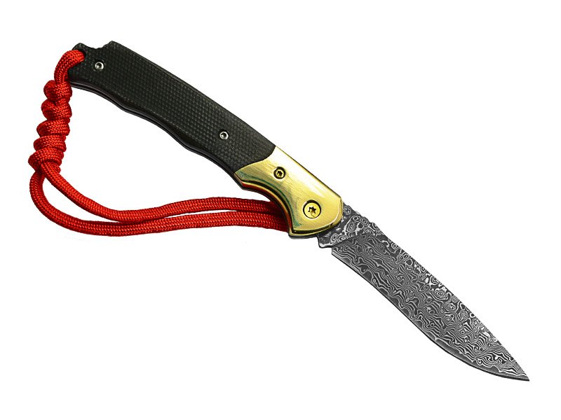 Canivete em aço damasco. Empunhadura em Micarta, 20 cm