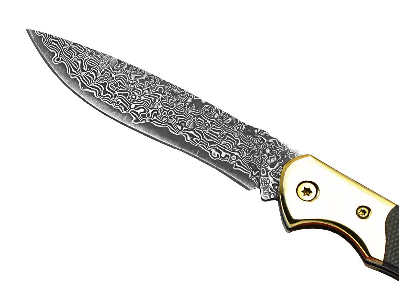 Canivete em aço damasco. Empunhadura em Micarta, 20 cm